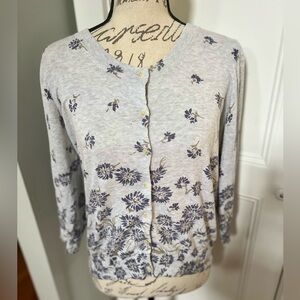Gap Gray Cardigan with Blue Floral Print. Women's Size: L.
